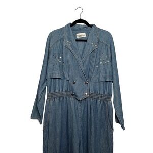 Vintage 80s‎ 70s Party Denim Jumpsuit Women  Studded Long Sleeve